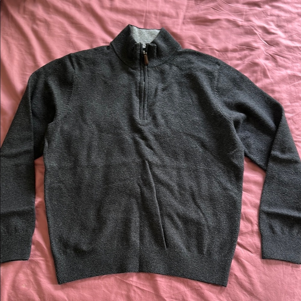 Faherty Charcoal Cotton Blend Zip Pullover
